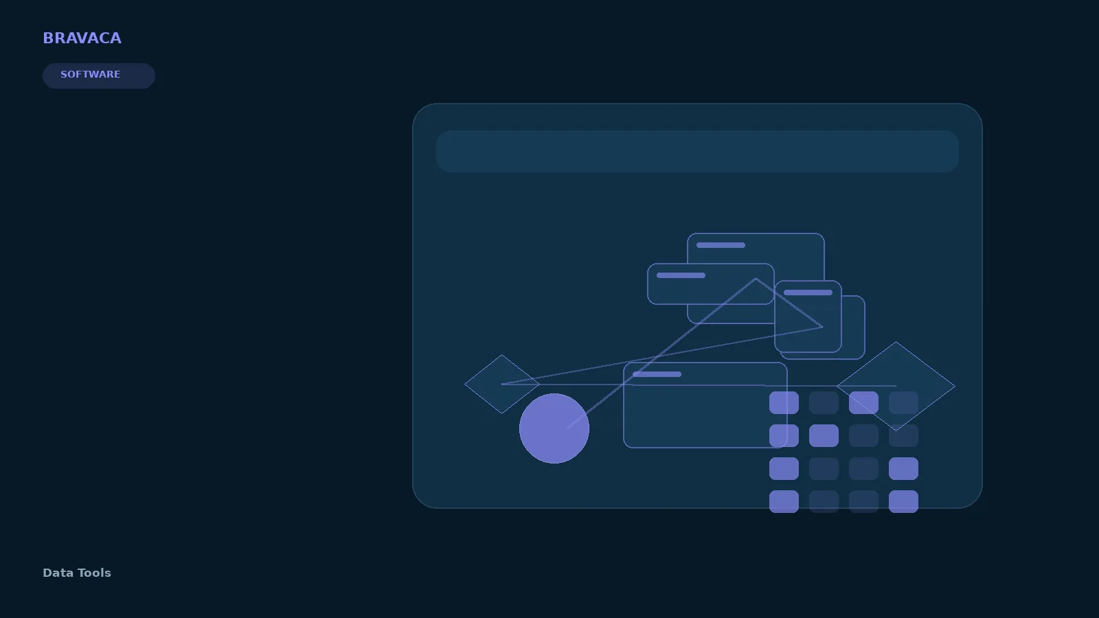 Bravaca visual explaining data tools through search, systems, workflow and commercial outcomes.